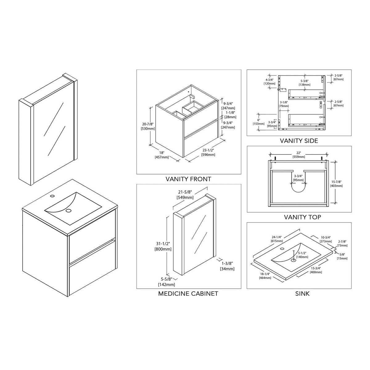 Blossom Valencia 24 Inch Bathroom Vanity - V8016 24 01