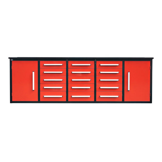 Chery Industrial 10ft Storage Cabinet with Work Bench 15 Drawers & 2 Cabinets