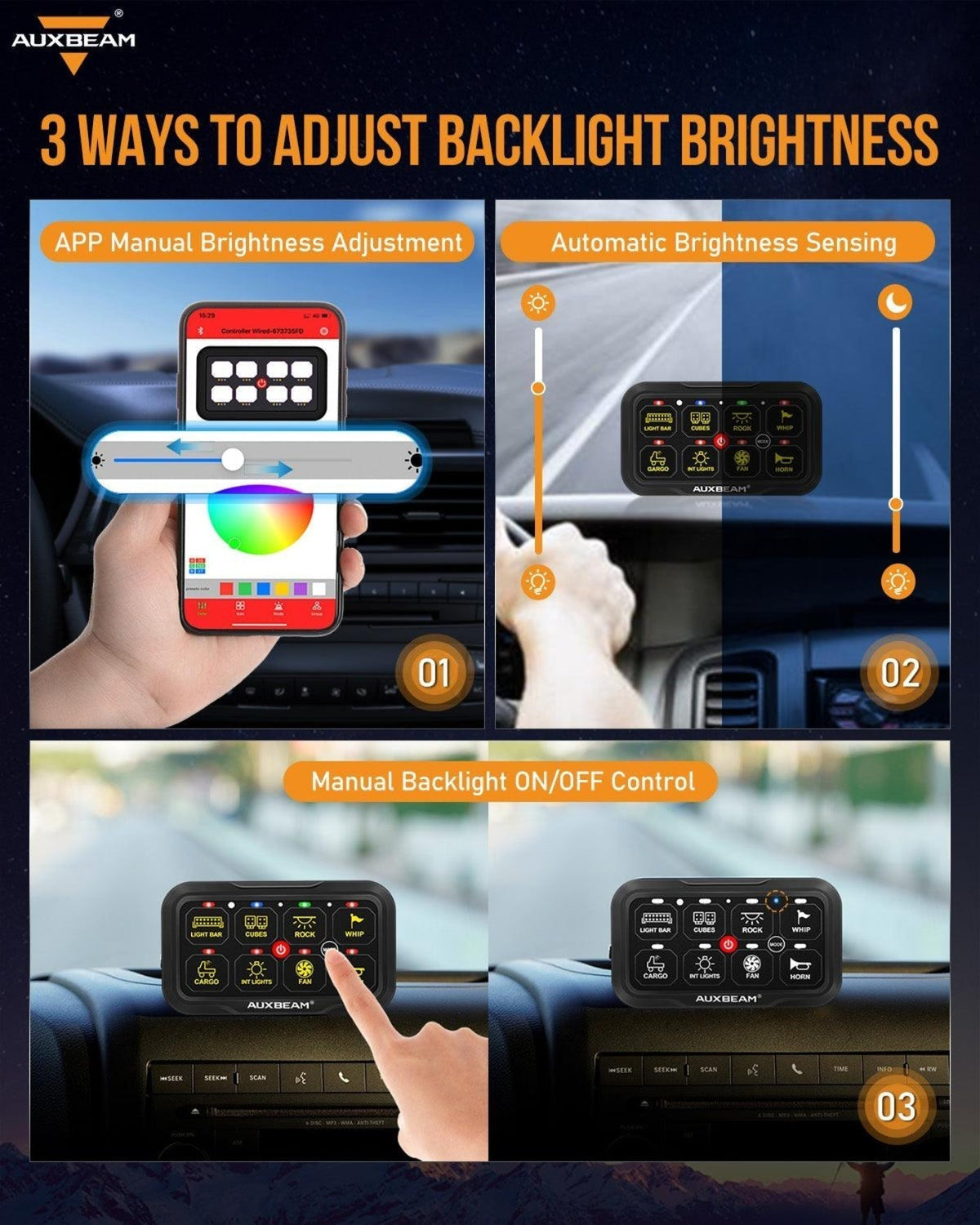 Auxbeam AR-800 RGB Switch Panel + 3 Inch LED Pods with White&Yellow Cover - GP00012139