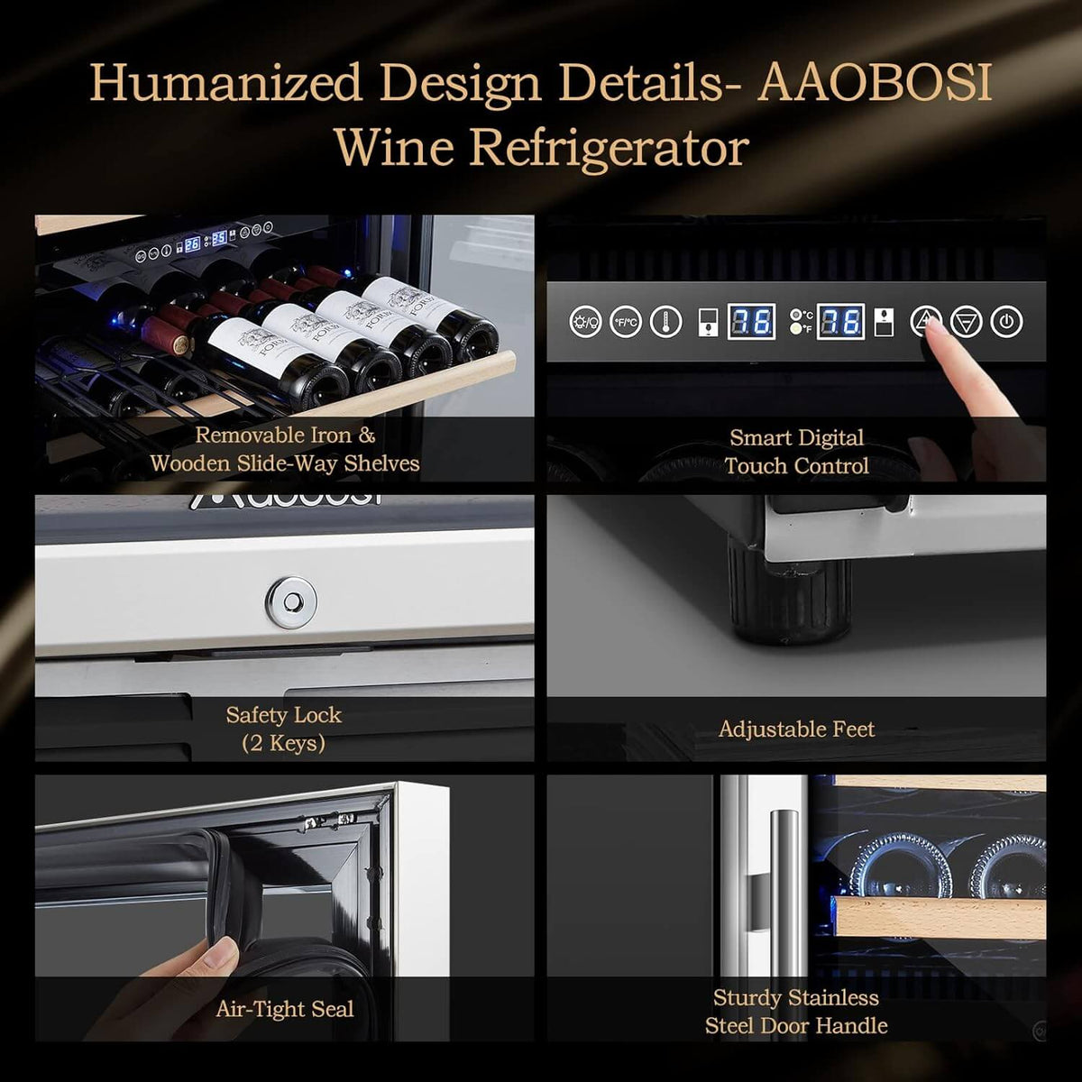 AOBOSI 24 inch Wine Cooler 154 Bottles Capacity Dual Zone - YC-408B