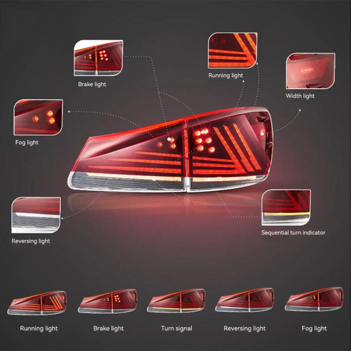 Auxbeam LED Tail Lights Assembly Upgraded Version For 2006-2013 Lexus IS 2th Gen (XE20) - ZC000166