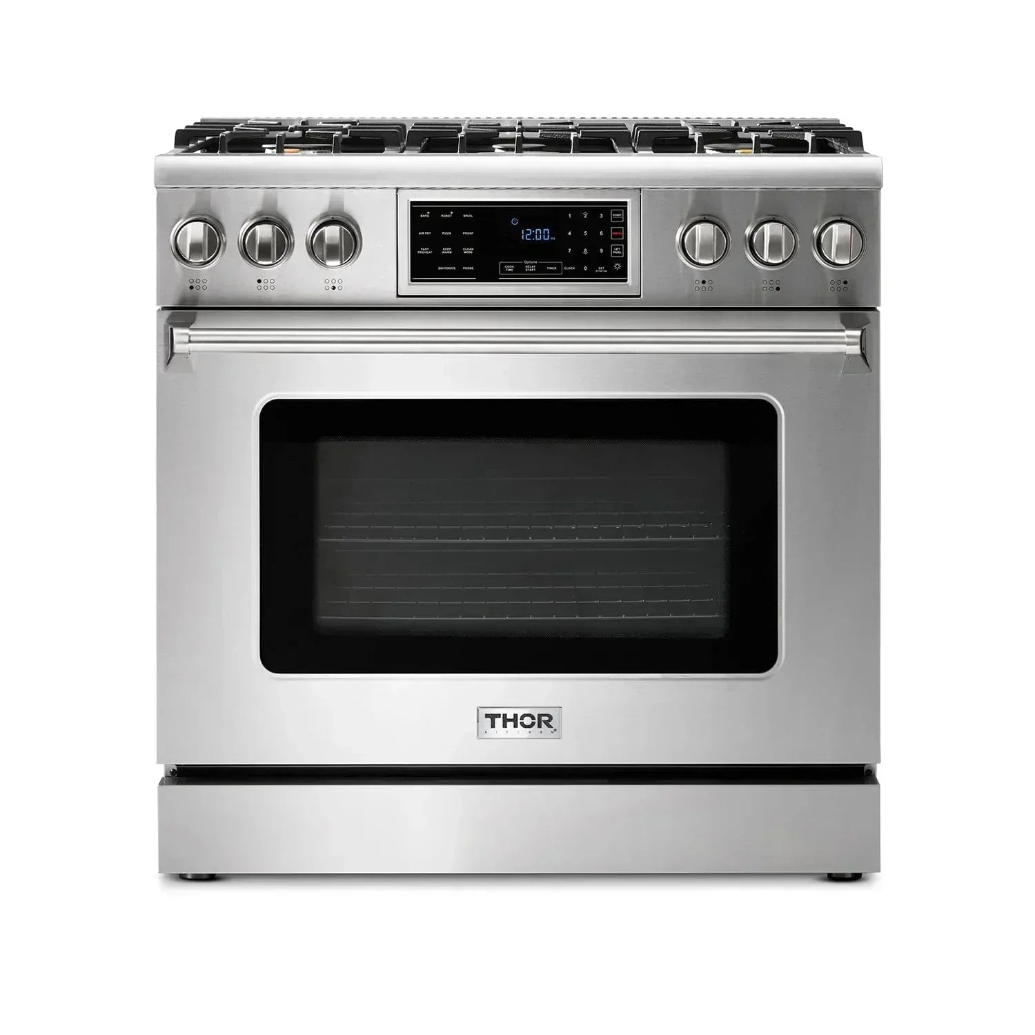 Thor Kitchen Appliance Package - 36 In. Natural Gas Range, Range Hood, Refrigerator with Water and Ice Dispenser, Dishwasher, Wine Cooler, AP-TRG3601-W-8