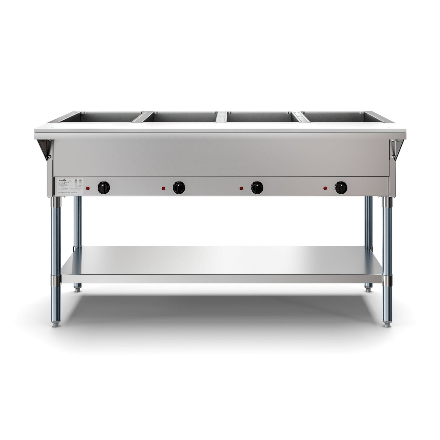 KOOLMORE Four Pan Open Well Electric Steam Table with Undershelf, - KMOWS4
