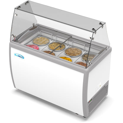 KOOLMORE 50 in. 8 Tub Ice Cream Dipping Cabinet Display Freezer with Sliding Glass Door and Sneeze Guard 13 cu. ft. - KMICD49SDFG