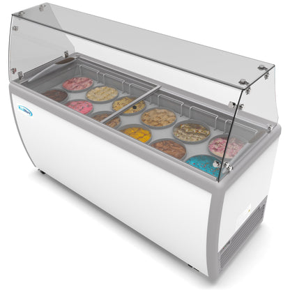 KOOLMORE 70 in. 12 Tub Ice Cream Dipping Cabinet Display Freezer with Sliding Glass Door and Sneeze Guard, 20 cu. ft. - KMICD71SDFG