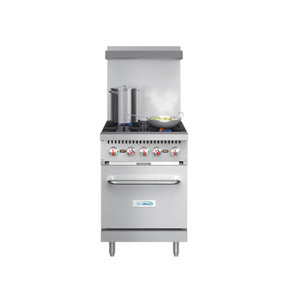 KOOLMORE 24 in. 4 Burner Commercial Natural Gas Range with Oven in Stainless-Steel  - KMCR24NG