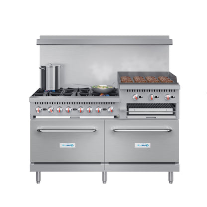 KOOLMORE 60 in. 6 Burner Commercial Natural Gas Range with 24 in. Griddle and Broiler  - KMCRGB60NG