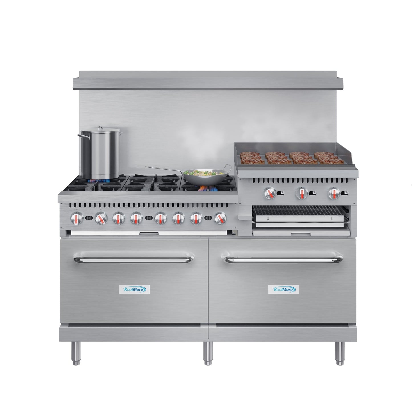 KOOLMORE 60 in. 6 Burner Commercial Natural Gas Range with 24 in. Griddle and Broiler  - KMCRGB60NG