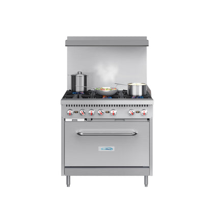 KOOLMORE 36 in. 6 Burner Commercial Natural Gas Range in Stainless-Steel - KMCR36NG