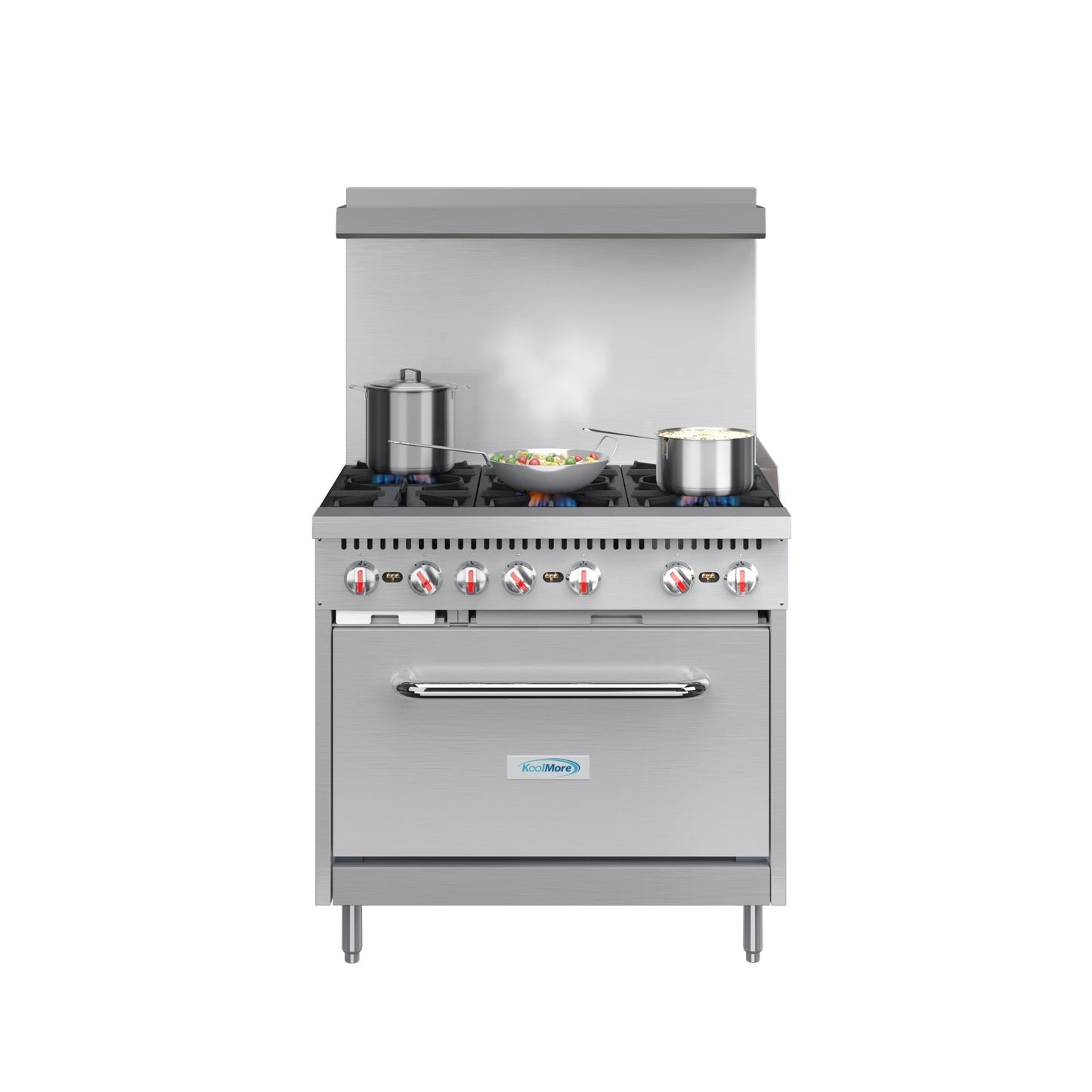 KOOLMORE 36 in. 6 Burner Commercial Natural Gas Range in Stainless-Steel - KMCR36NG