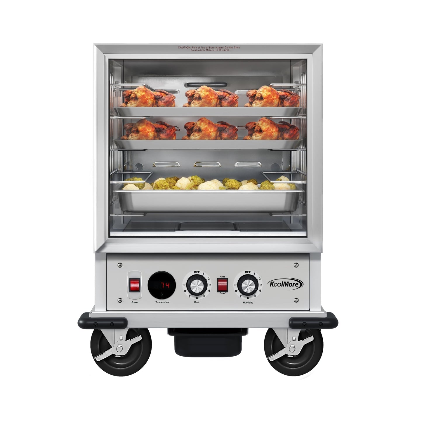 KOOLMORE 33 in. Commercial Half Size Non-Insulated 5-Pan Holding Cabinet with Wire Racks and Glass Door in Silver  - KMCHP12WNGL