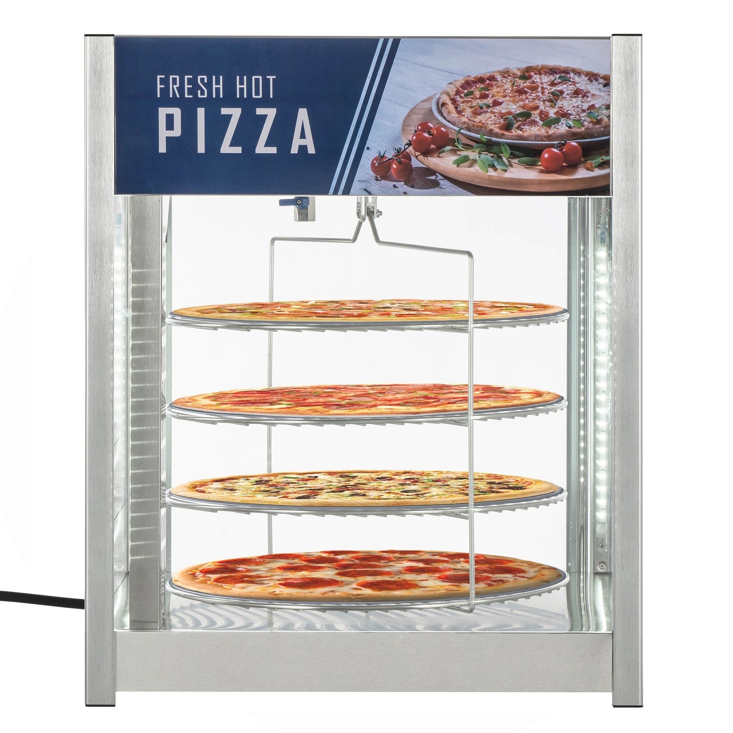 KOOLMORE 24 in. Commercial Pizza Display Warmer for 18 in. Pies with 4 Rotating Racks in Stainless-Steel - KMHPD418
