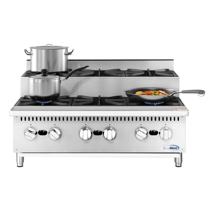 KOOLMORE 36 in. Commercial Six-Burner Step Up Gas Range, 156000 BTU in Stainless-Steel  - KMCRSU36