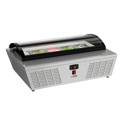 KOOLMORE 39 in. 5-Pan Countertop Ice Cream Display Freezer with Curved Glass Top in Stainless-Steel - KMCGDR5P