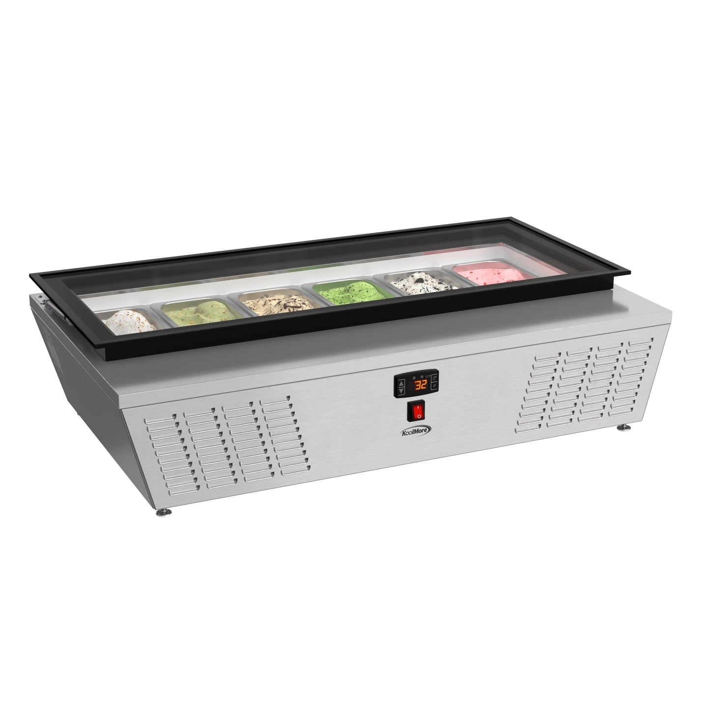 KOOLMORE 45 in. 6-Pan Countertop Ice Cream Display Freezer with Glass Top in Stainless-Steel  - KMCGD6P45