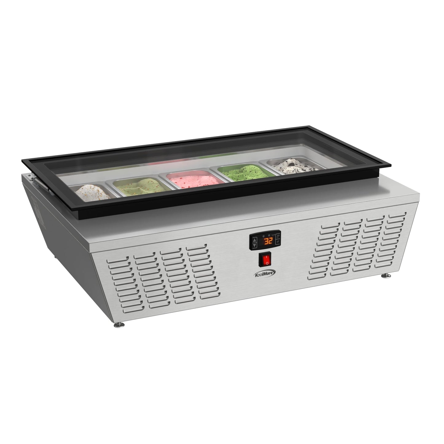 KOOLMORE 39 in. 5-Pan Countertop Ice Cream Display Freezer with Glass Top in Stainless-Steel - KMCGD5P