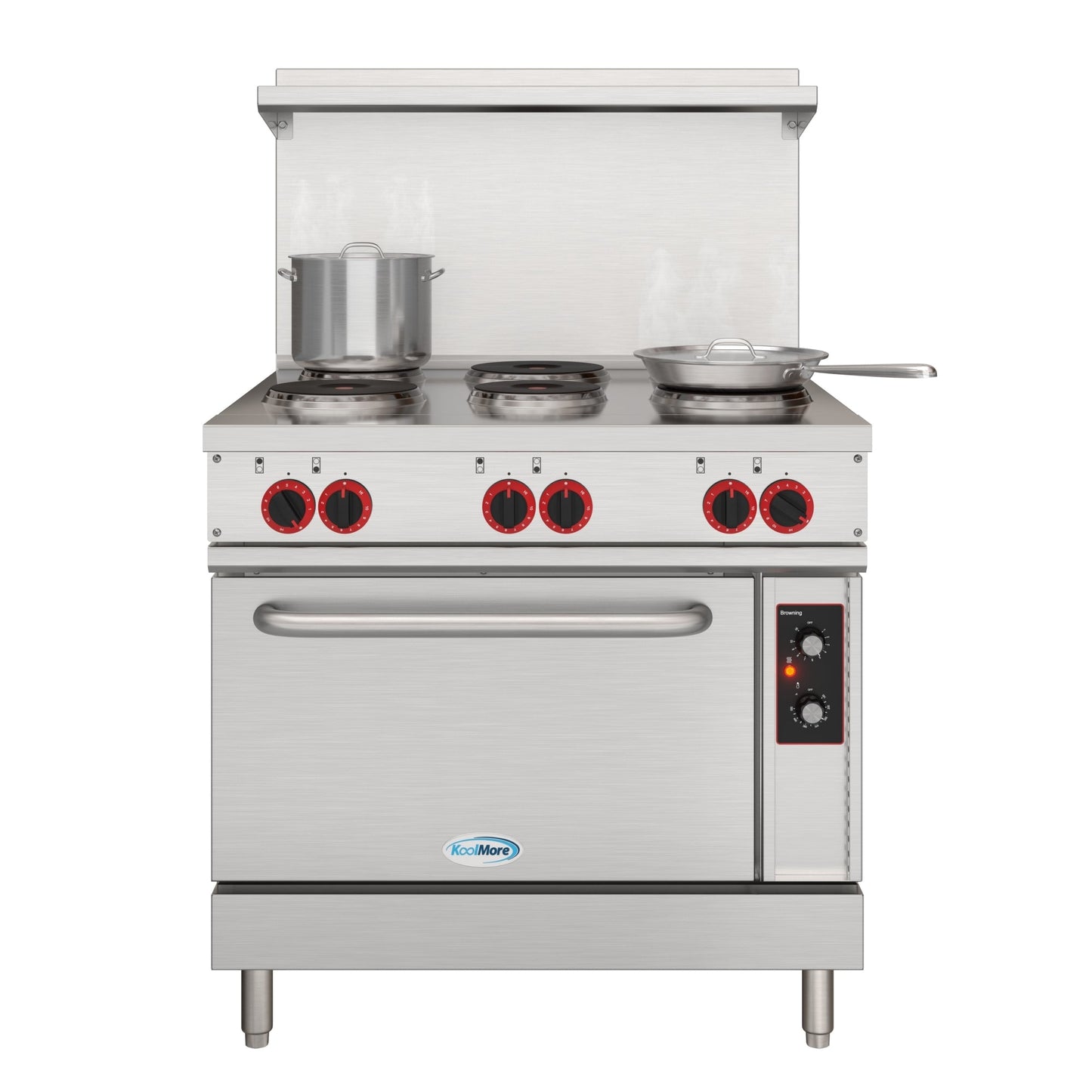 KOOLMORE 36 In. Commercial Electric Range with 6 Burners and 1 Standard Electric Oven in Stainless Steel - 208V 3 Phase - KMCR36E