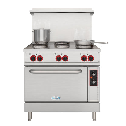 KOOLMORE 36 In. Commercial Electric Range with 6 Burners and 1 Standard Electric Oven in Stainless Steel - 208V 3 Phase - KMCR36E