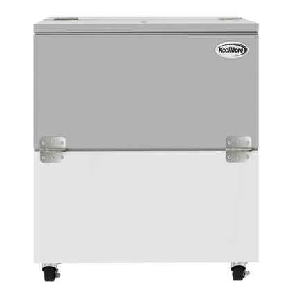 KOOLMORE 34 in. Commercial Milk Cooler for School and Cafeteria, 8 Crate Capacity with Heavy Duty Casters in Stainless Steel and White  - KMMC34HDC