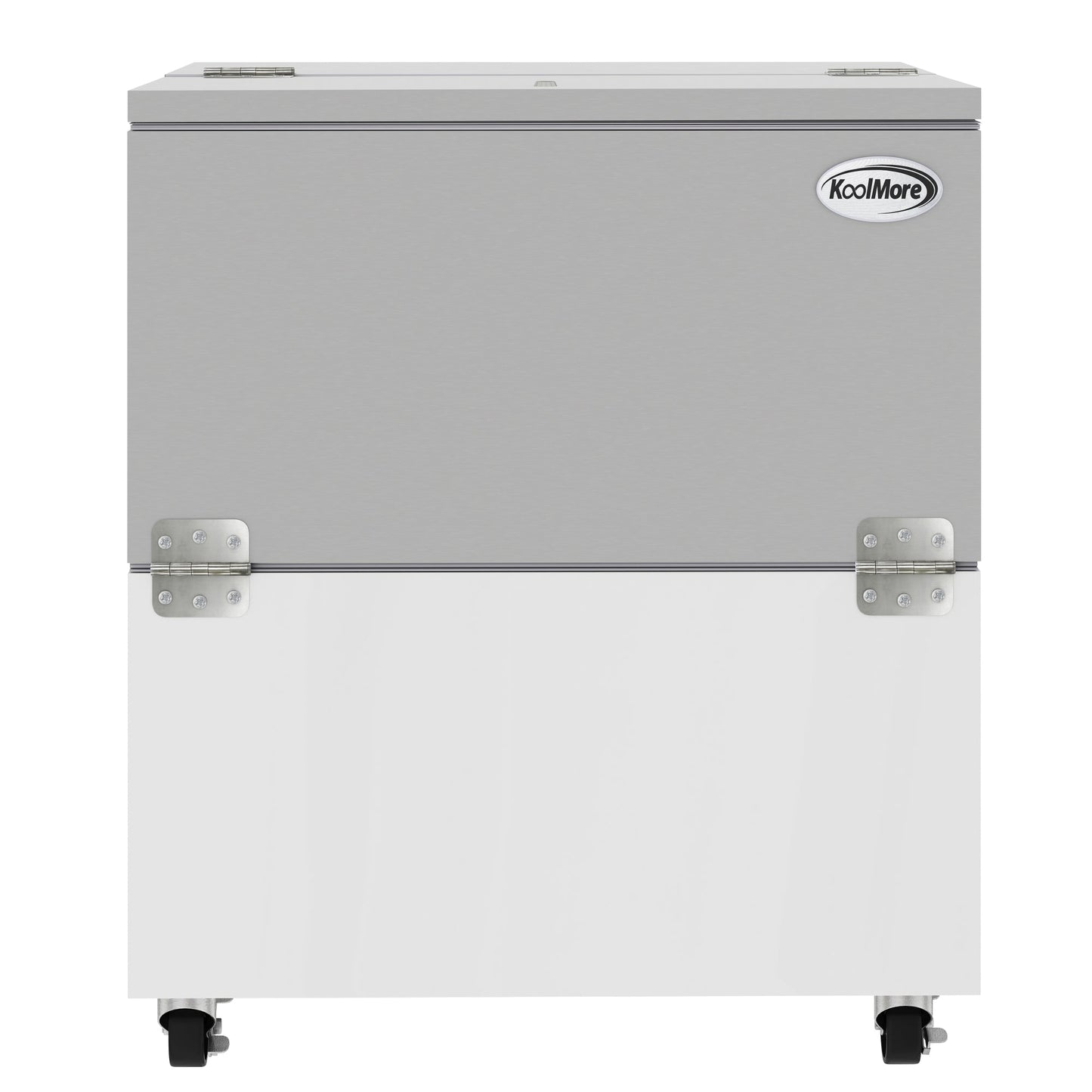 KOOLMORE 34 in. Commercial Milk Cooler for School and Cafeteria, 8 Crate Capacity with Heavy Duty Casters in Stainless Steel and White  - KMMC34HDC