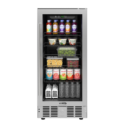 KOOLMORE 15 in. Small Stainless Steel, Glass-Door Built-In Refrigerator and Beverage Cooler, 3 cu. ft. - KM-BIR3C-GD.