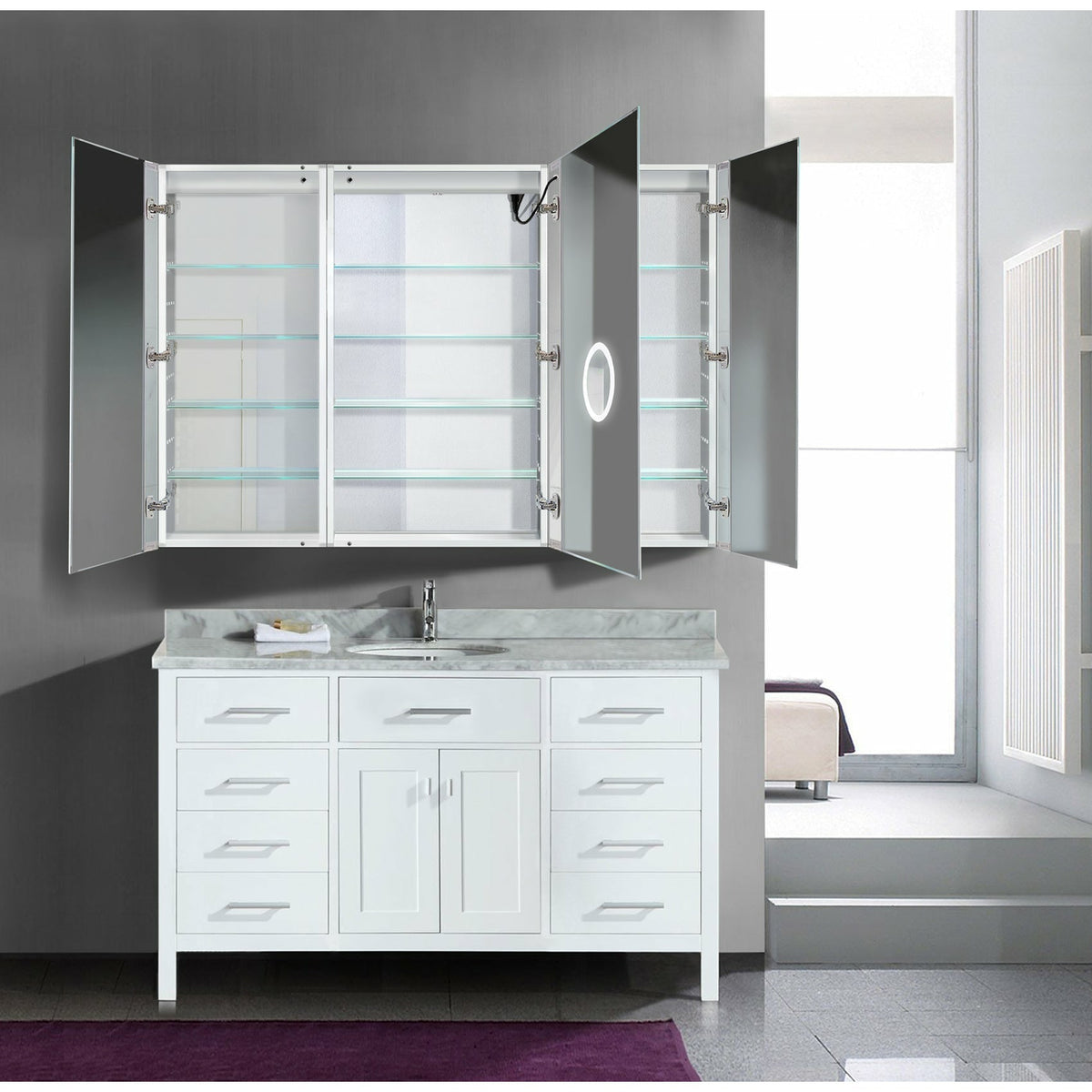 Krugg Svange 6642LRR 66″ X 42″ LED Medicine Cabinet with Dimmer & Defogger SVANGE6642DLRR