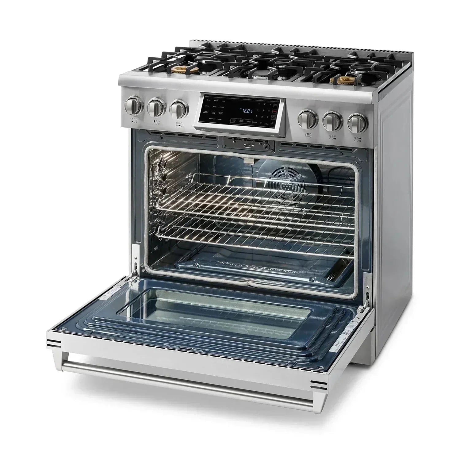 Thor Kitchen Appliance Package - 36 In. Gas Range, Range Hood, Refrigerator with Water and Ice Dispenser, Dishwasher, AP-TRG3601-W-7