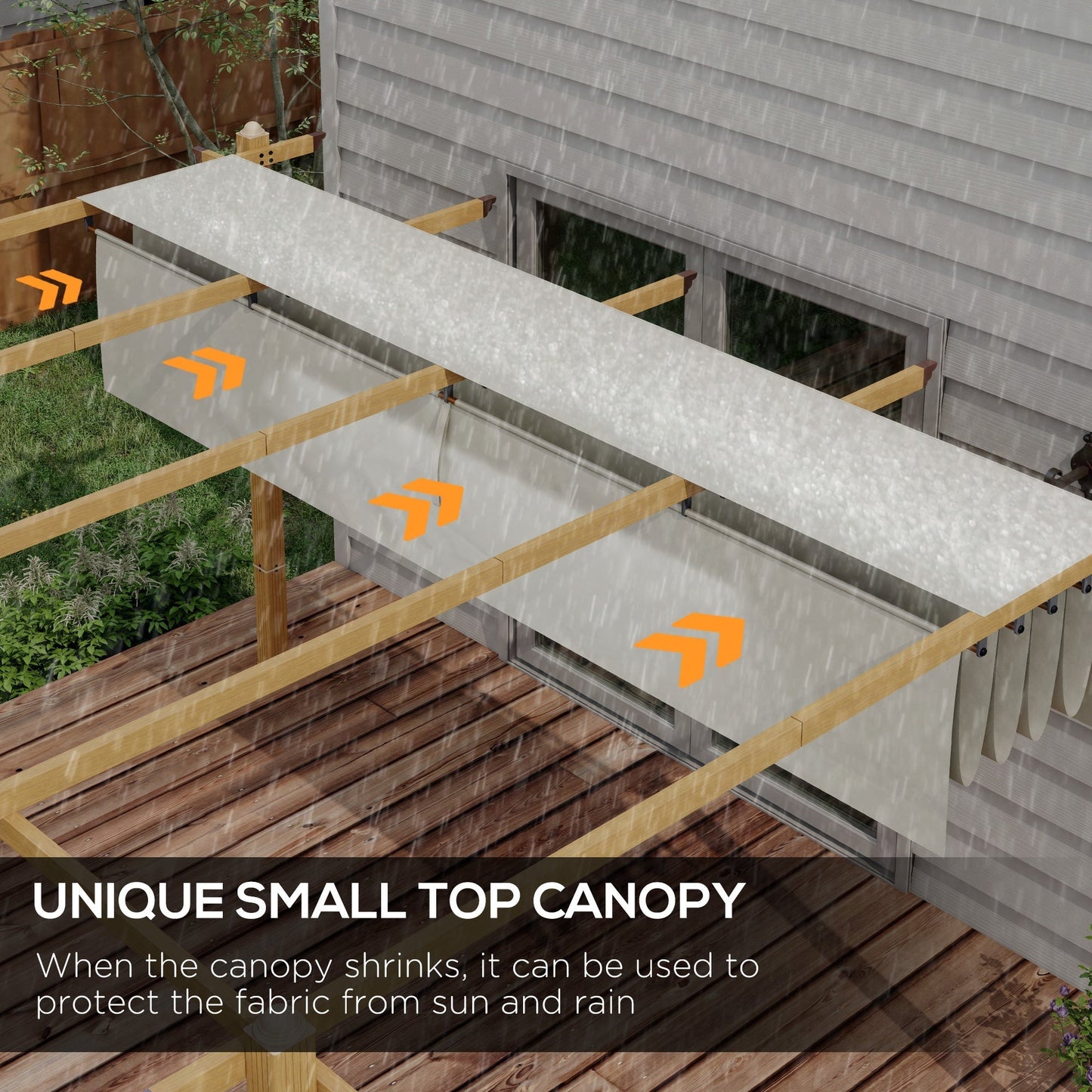 Outsunny 10' x 12' Retractable Pergola Canopy, Wood Grain Aluminum Frame, for Outdoor Shade Shelter, Cream - 84C-472V01ND
