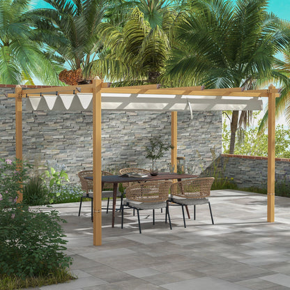 Outsunny 10' x 12' Retractable Pergola Canopy, Wood Grain Aluminum Frame, for Outdoor Shade Shelter, Cream - 84C-472V01ND