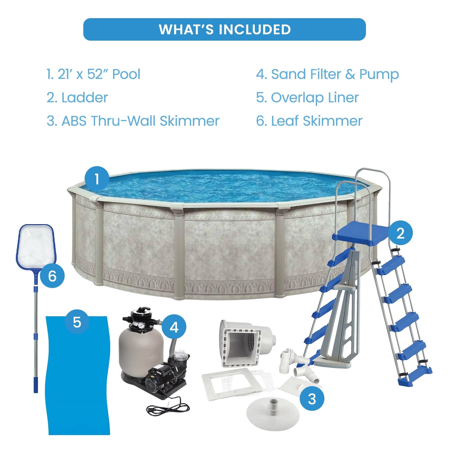 Aquarian Venetian 21' x 52" Above Ground Pool Kit with Liner, Skimmer, & Ladder - 99659