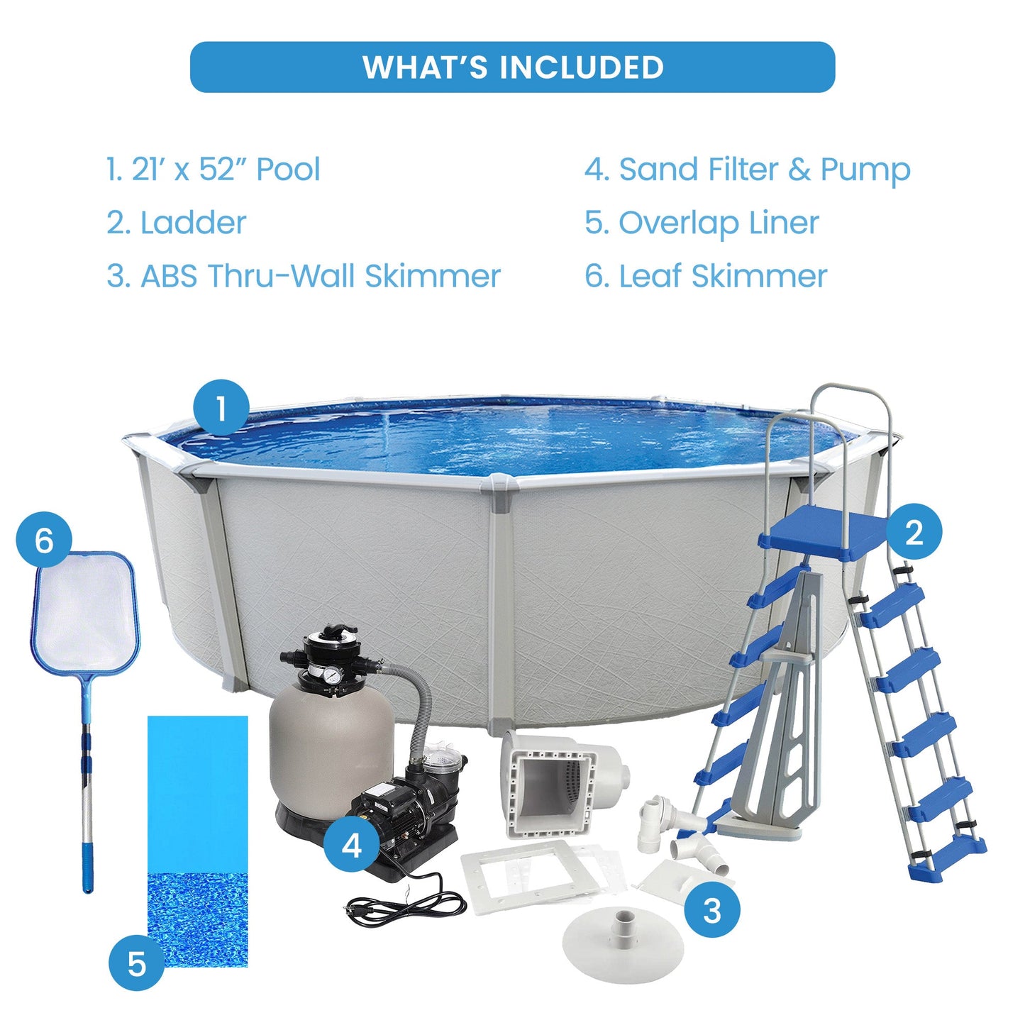 Aquarian Fuzion 21' x 52" Above Ground Swimming Pool w/Pump, Ladder & Equipment - 182594