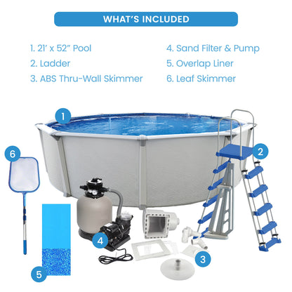 Aquarian Fuzion 21' x 52" Above Ground Swimming Pool w/Pump, Ladder & Equipment - 182594