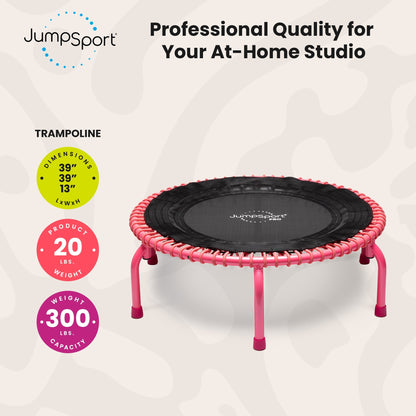 Disc-O-Bed JumpSport 350 PRO Fitness Trampoline, Cardio Workout Equipment, 39 Inch, Blossom - 415466