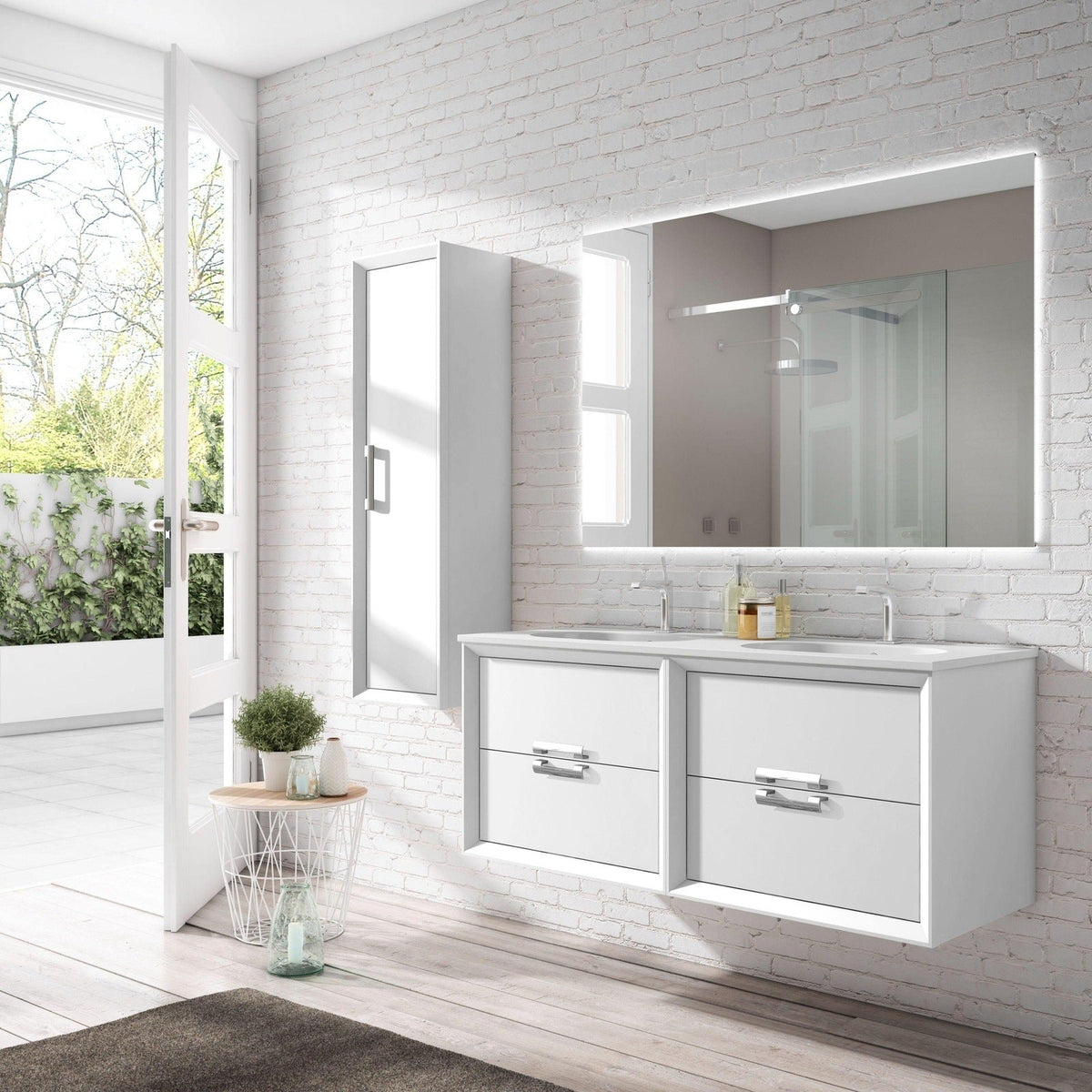 Lucena Bath 80" DÃ©cor Tirador Floating Double Vanities in White / Black / Grey / Silver