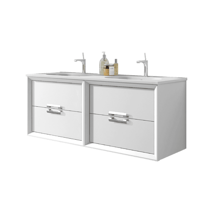 Lucena Bath 48" DÃ©cor Tirador Double Floating Vanity in White, Black, Gray or White and Silver. - Backyard Provider