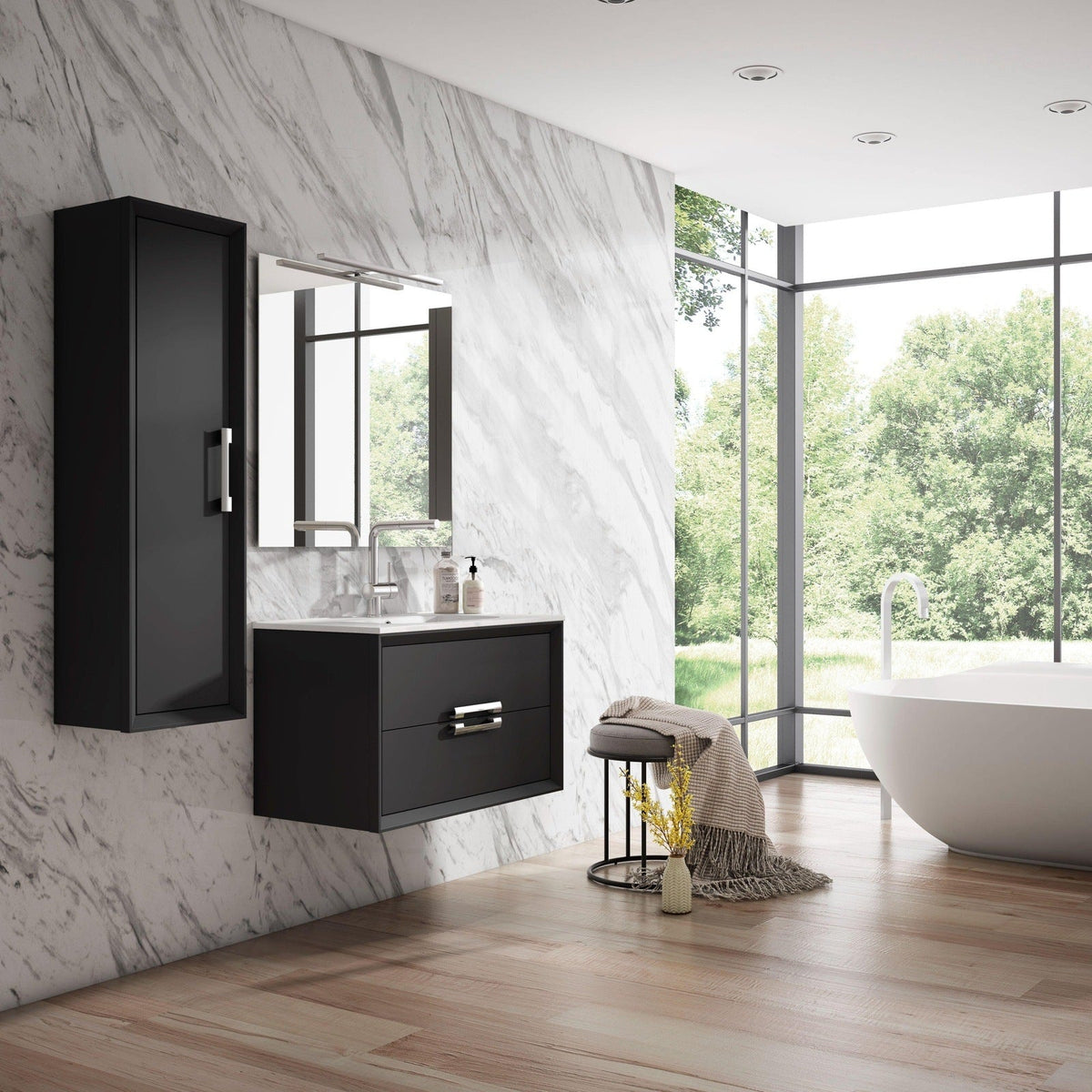 Lucena Bath 40" DÃ©cor Tirador Floating Vanity in White, Black, Gray or White and Silver. - Backyard Provider