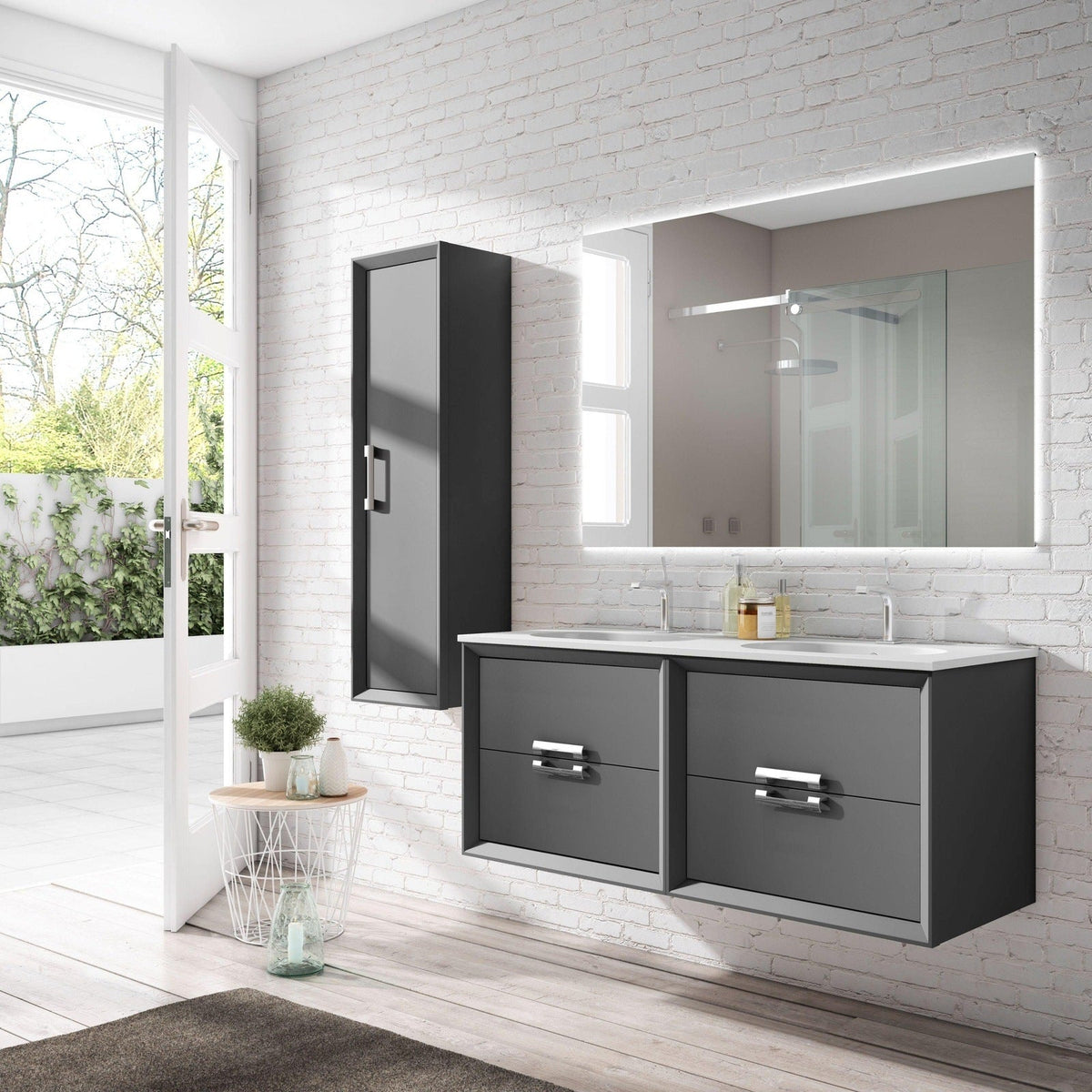 Lucena Bath 80" DÃ©cor Tirador Floating Double Vanities in White / Black / Grey / Silver - Backyard Provider