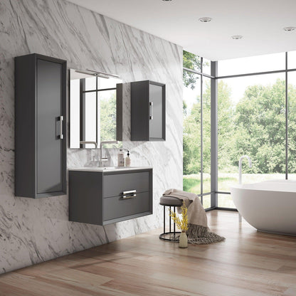 Lucena Bath 32" DÃ©cor Tirador Floating Vanity in White, Black, Gray or White and Silver. - Backyard Provider