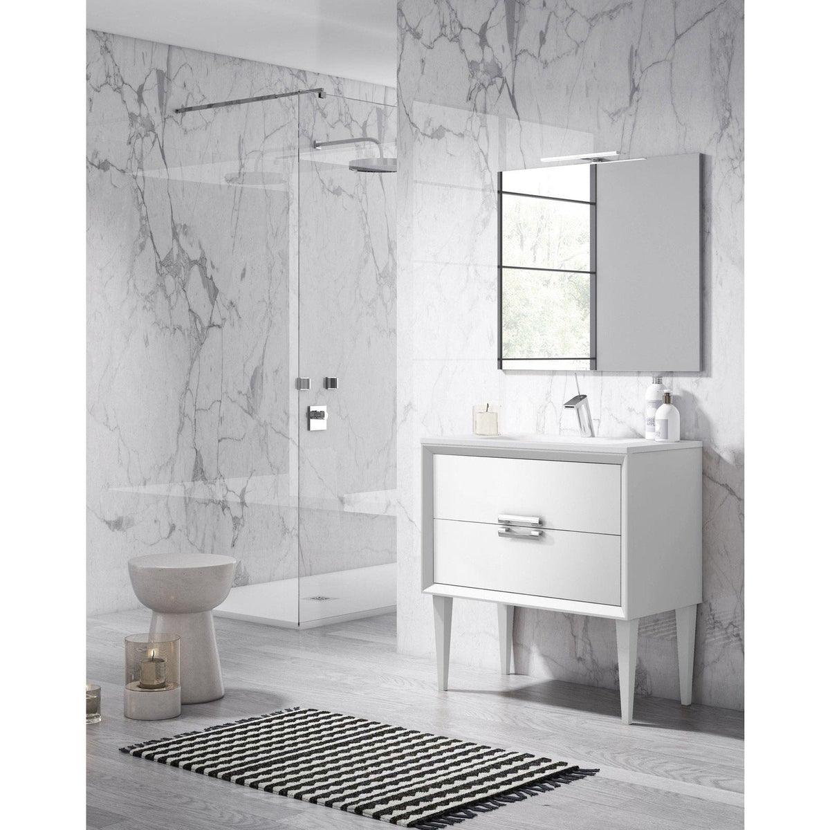 Lucena Bath 40" DÃ©cor Tirador Freestanding Vanity in Whit / Black / Grey - Backyard Provider