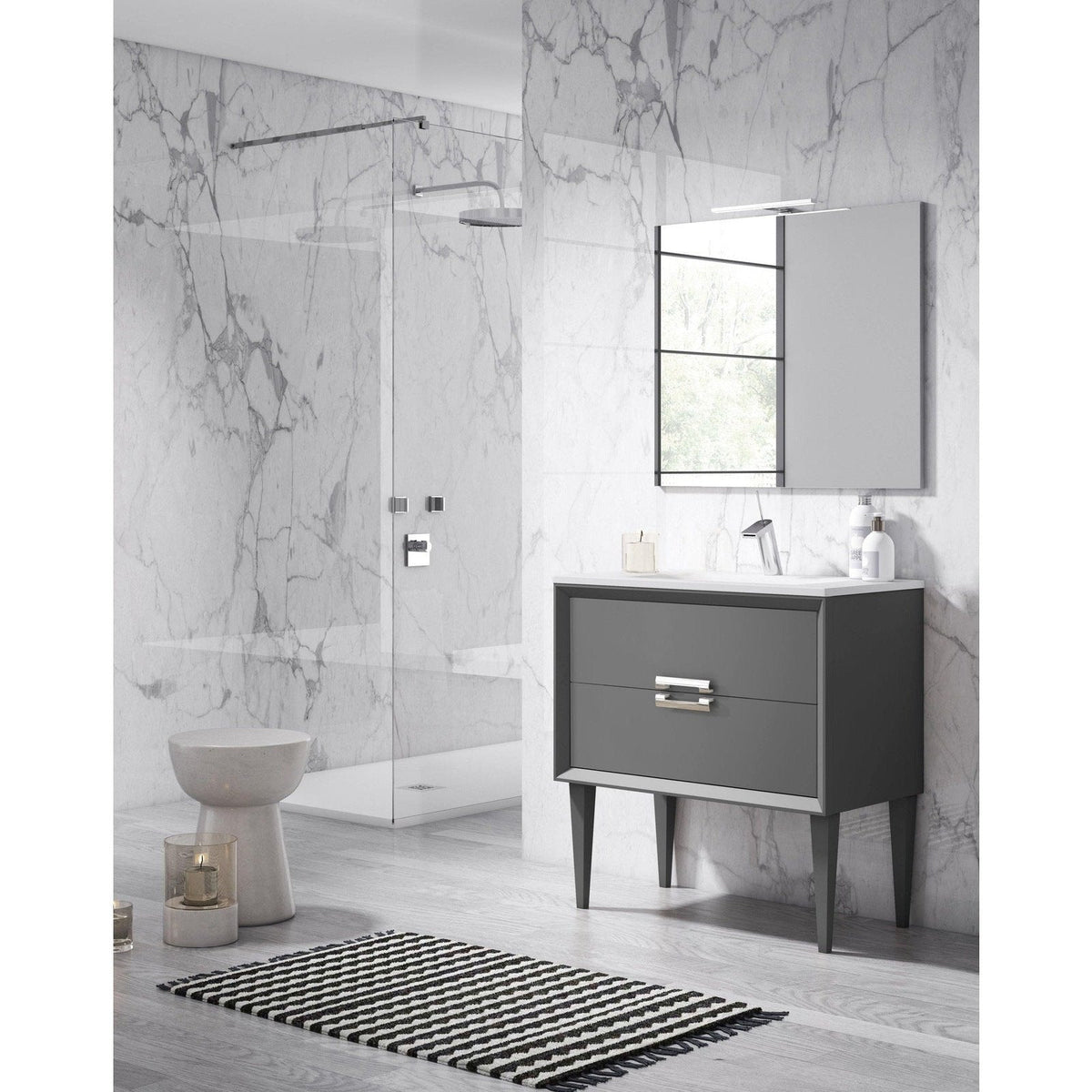 Lucena Bath 40" DÃ©cor Tirador Freestanding Vanity in Whit / Black / Grey - Backyard Provider