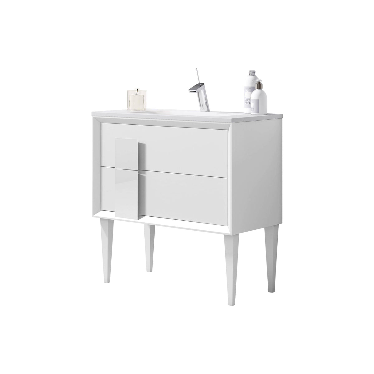 Lucena Bath 32" DÃ©cor Cristal Freestanding Vanity in White/Black/Grey and glass handle - Backyard Provider