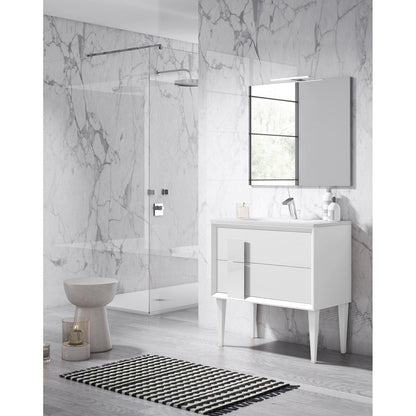 Lucena Bath 32" DÃ©cor Cristal Freestanding Vanity in White/Black/Grey and glass handle - Backyard Provider