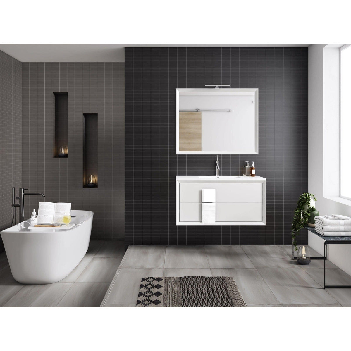 Lucena Bath DÃ©cor Cristal 80" Double Floating Vanity in White / Black / Grey - Backyard Provider