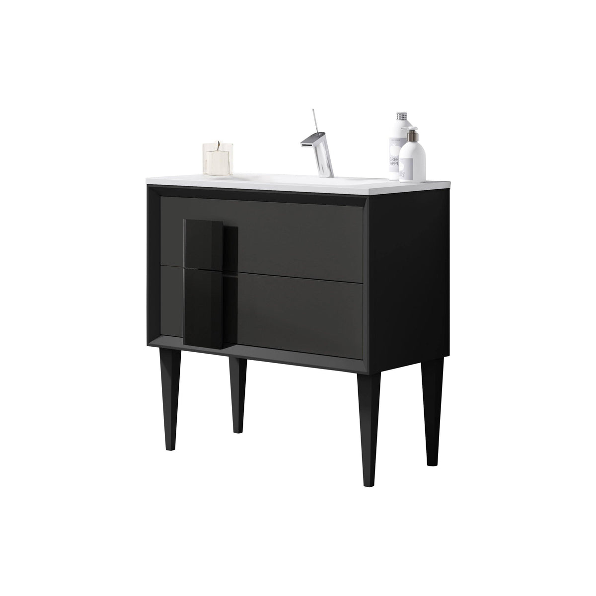 Lucena Bath DÃ©cor Cristal 24" Freestanding Bathroom Vanity in White/Black or Grey and glass handle - Backyard Provider
