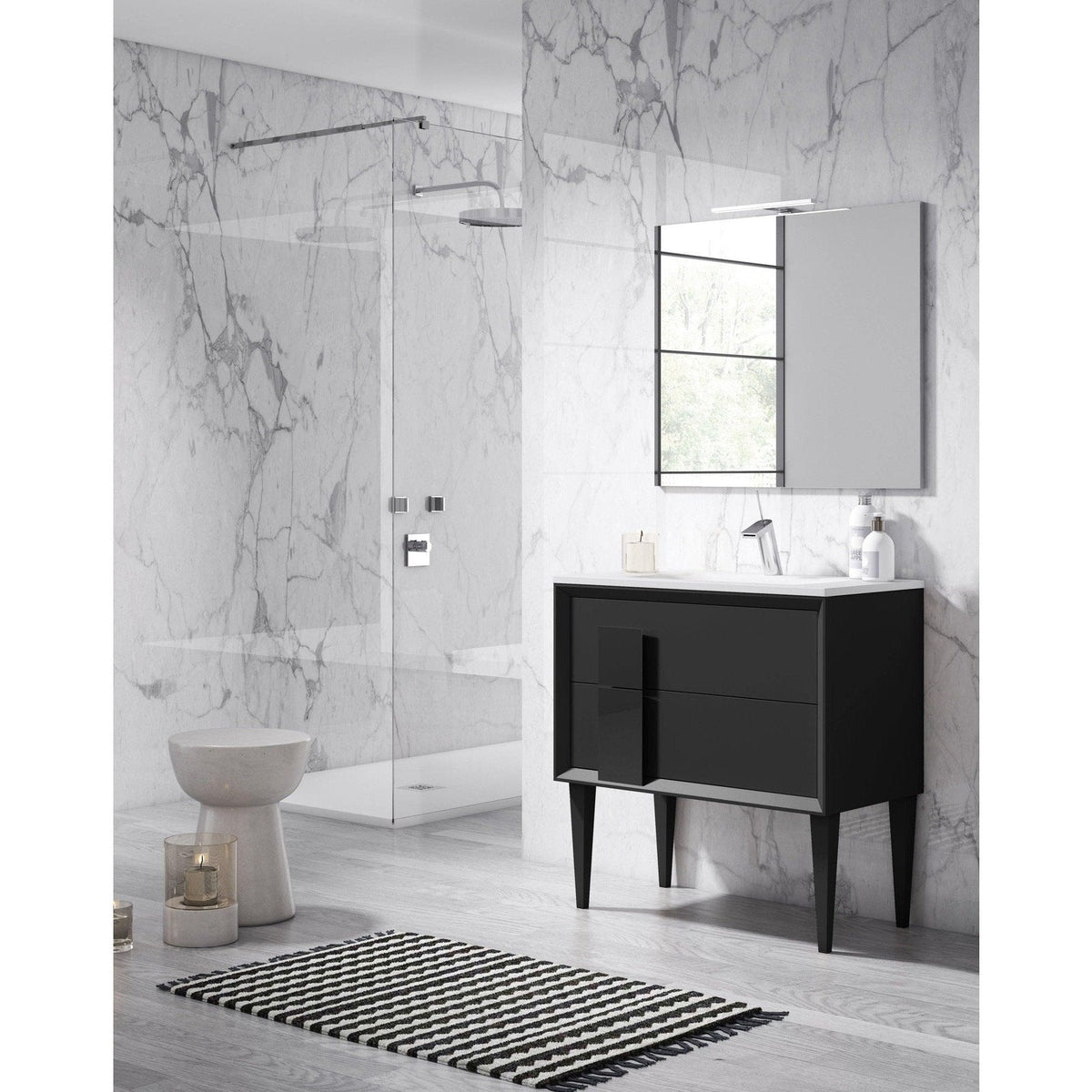 Lucena Bath 32" DÃ©cor Cristal Freestanding Vanity in White/Black/Grey and glass handle - Backyard Provider