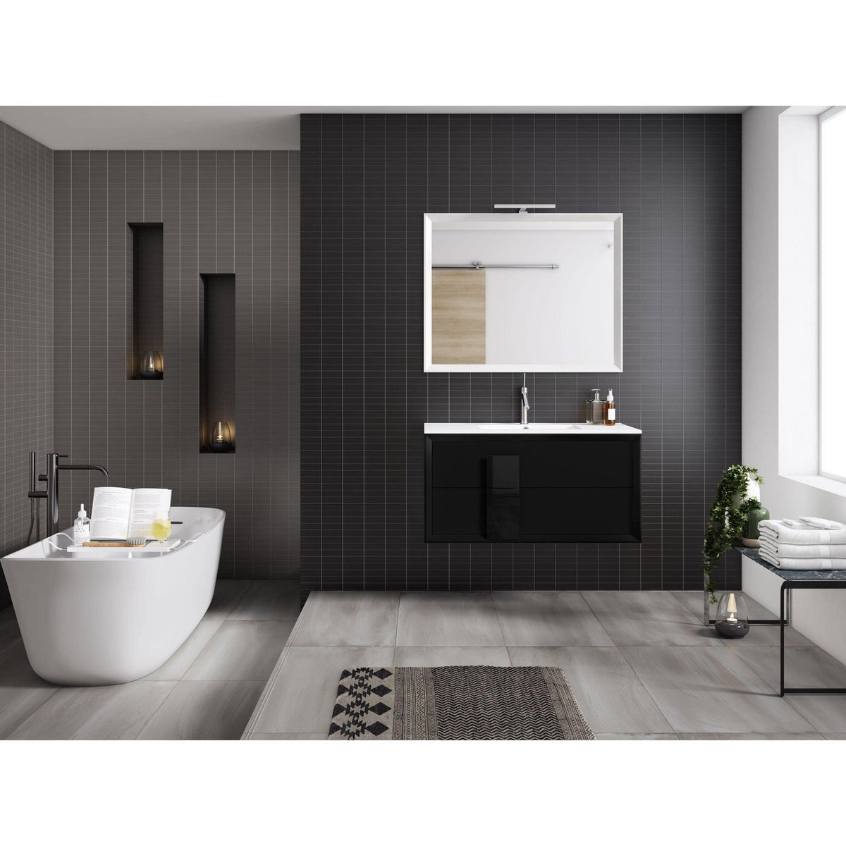 Lucena Bath DÃ©cor Cristal 24" Floating Bathroom Vanity in White, Black, Grey, White and Black, White and Grey or Black and Grey - Backyard Provider