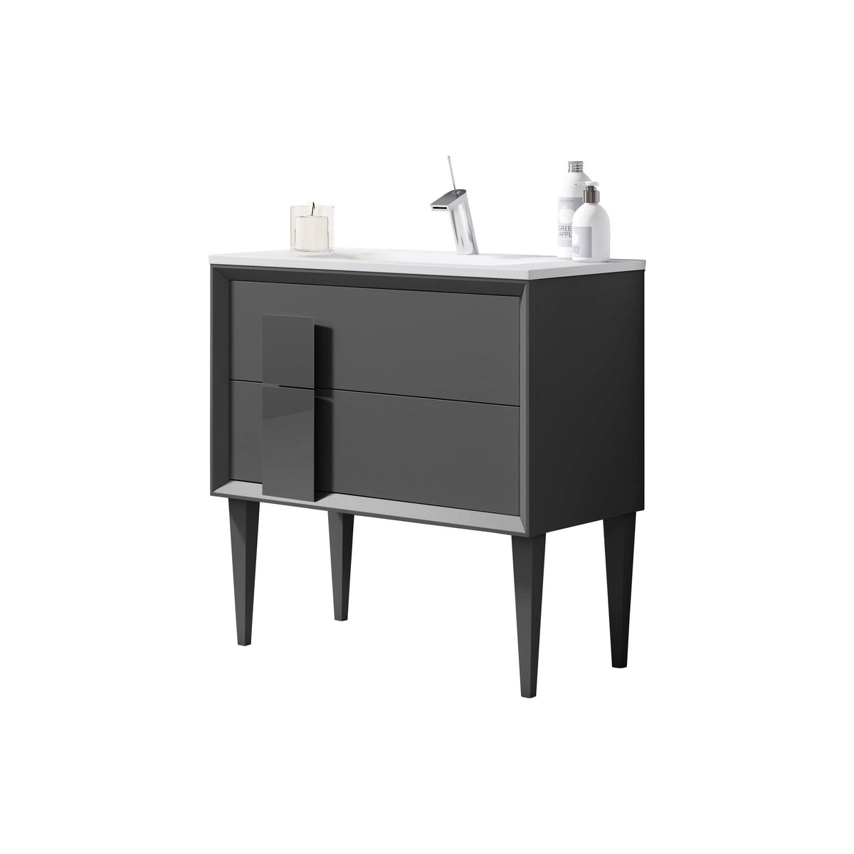 Lucena Bath DÃ©cor Cristal 24" Freestanding Bathroom Vanity in White/Black or Grey and glass handle - Backyard Provider