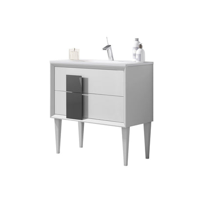 Lucena Bath 32" DÃ©cor Cristal Freestanding Vanity in White/Black/Grey and glass handle - Backyard Provider