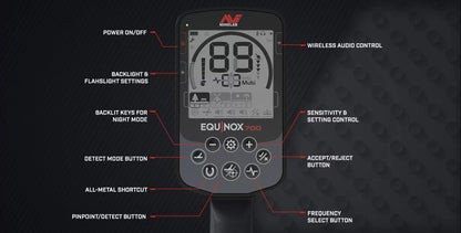 Minelab Equinox 700 with Pro-Find 15 Pointer, 11" plus 6" Coils, Carry Bag, and Finds Pouch