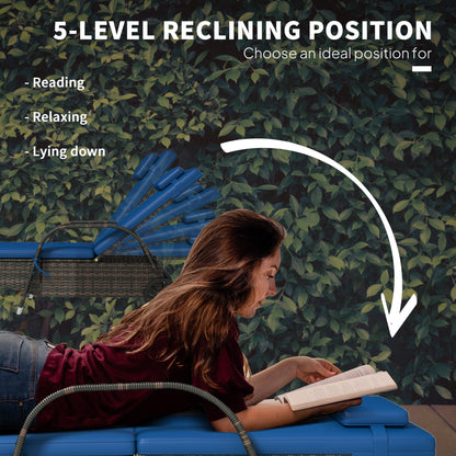 Outsunny 3-Piece Wicker Chaise Lounge Chair Set with Side Table, 5-Level Adjustable Backrest, Blue - 862-011V01BU